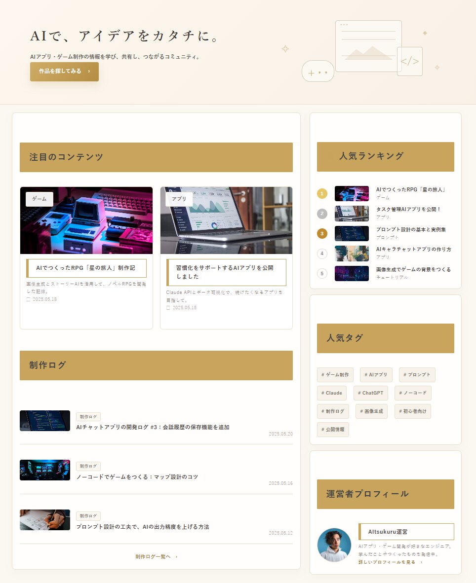 AItsukuruトップページのデザイン案